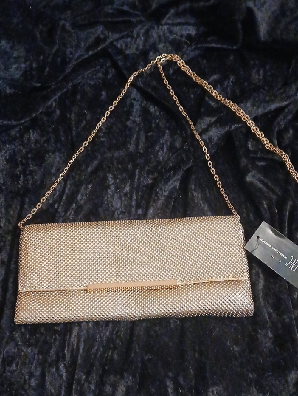 International Concepts  HETHER Gold Mesh Clutch or Chain strap. Sz 10"x5" NWT